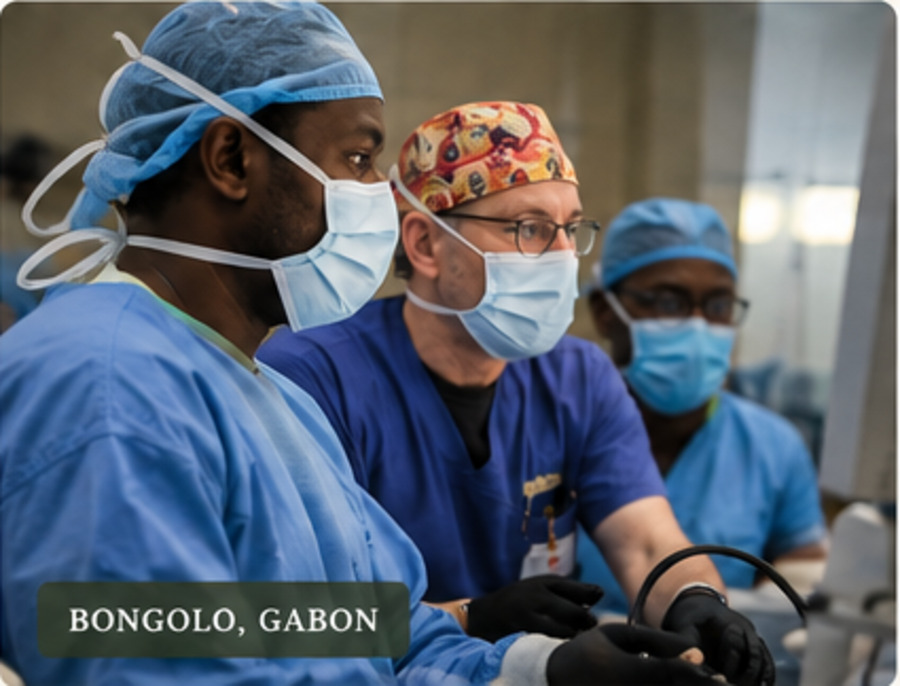 Surgeons during a teaching session in Bongolo, Gabon