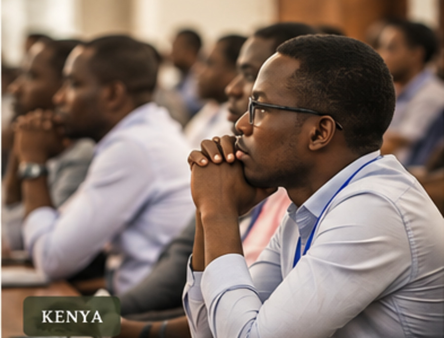 Participants listening during a surgical conference in Kenya